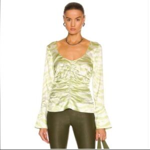 Ganni Light Green Zebra Silk Blouse Sz S